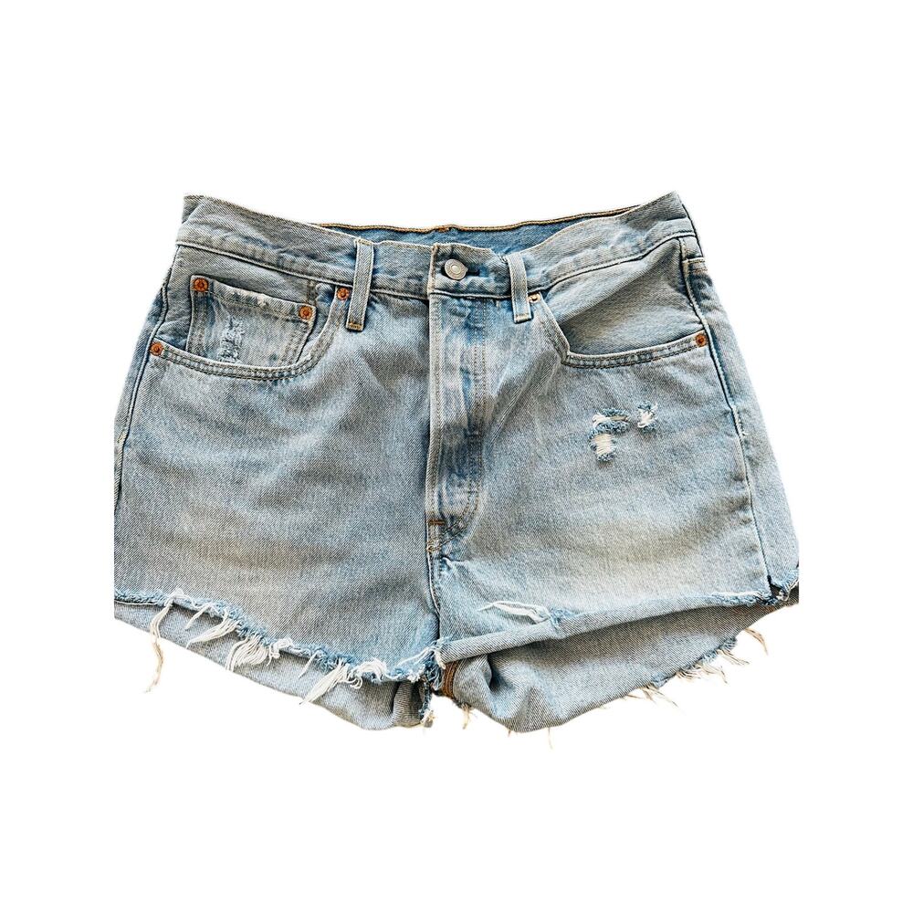 Levi’s Women’s 501 Denim Shorts Button Fly Distressed Light Wash Sz 30